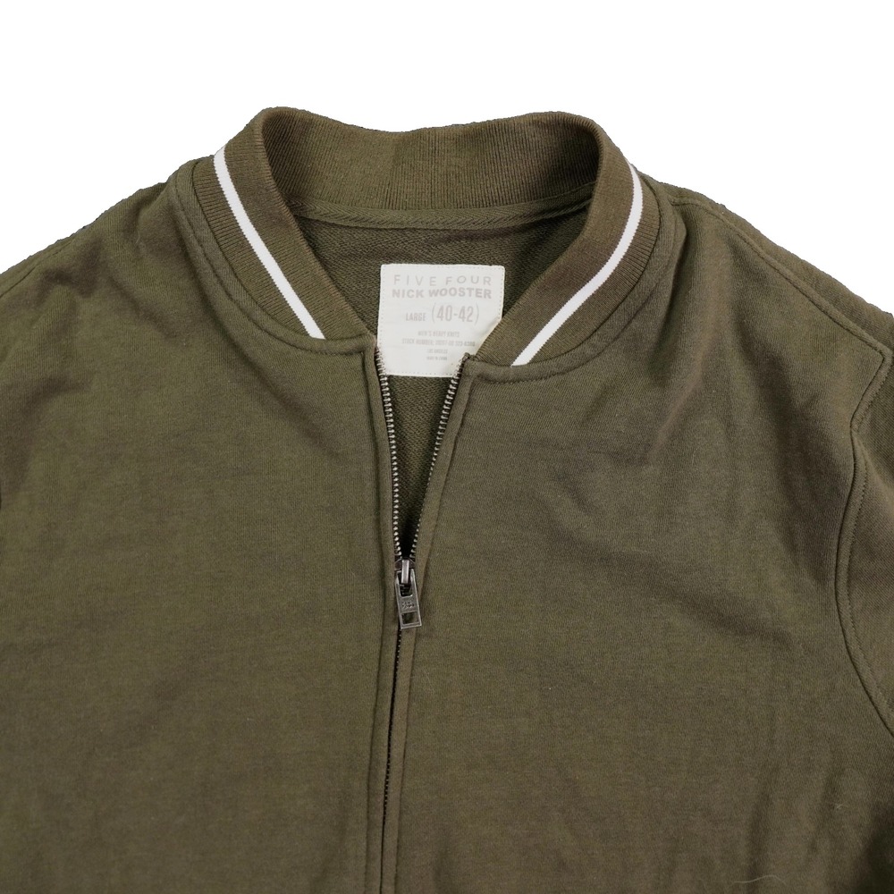 Five Four x Nick Wooster Bomber Jacket Mens L Gree Sweatshirt Double Zip Minimal